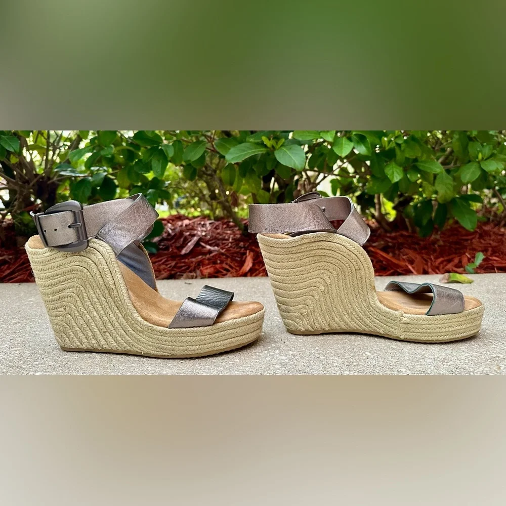 Vintage Michael Kors Metallic Leather Espadrille Wedge Sandals Size 10
